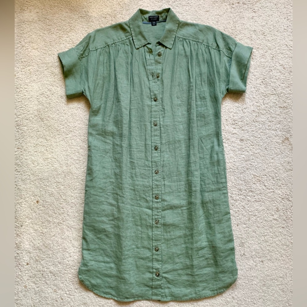 NWOT/ J CREW Relaxed-Fit Short-Sleeve Linen Shirtdress, size XXS, Green
